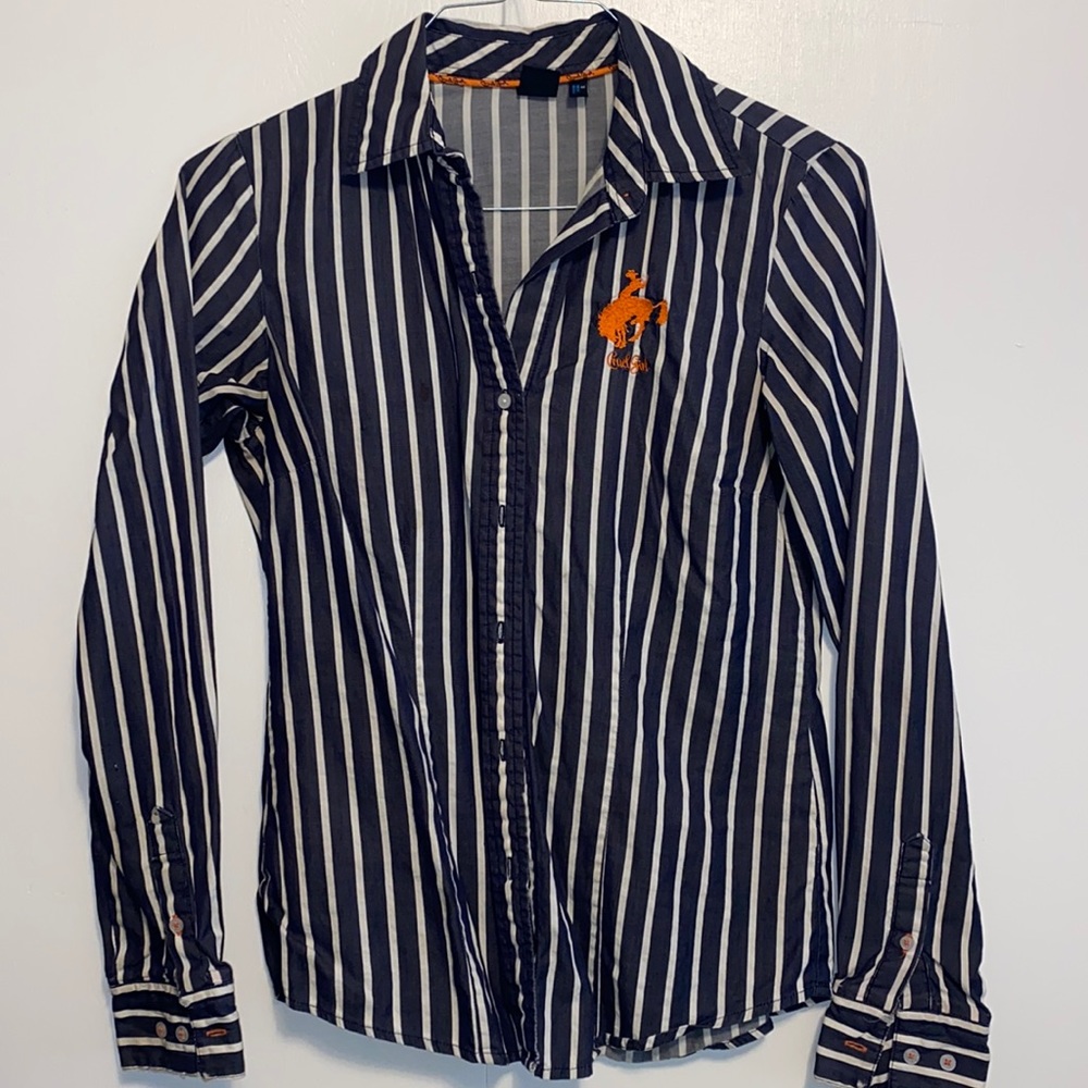 Cruel Girl Navy Pinstripe Western Button Down size small